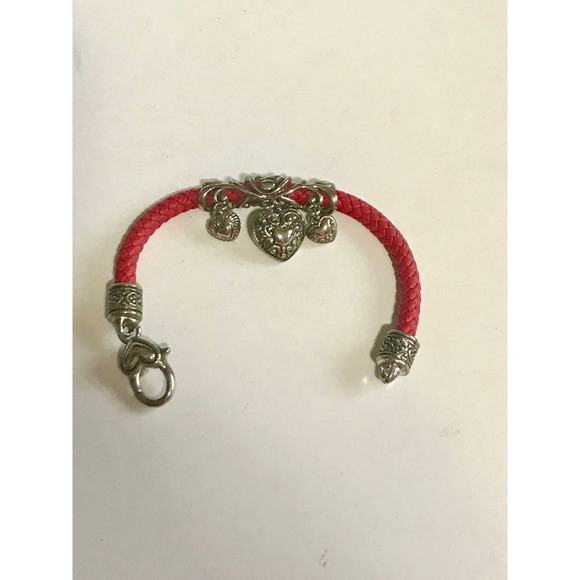 Vintage Red Rope Bracelet Silver Heart Charms Ornate Detail Valentines Day - Picture 2 of 4